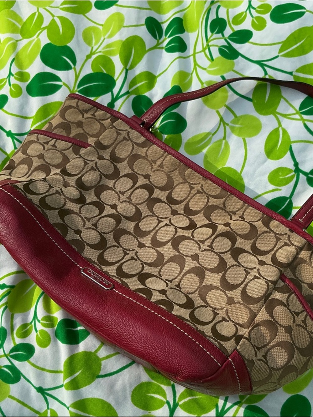 Coach Tote Handbag Park Signiture Carrier J1321-F23297 Large Khaki Red Leather - Picture 10 of 17